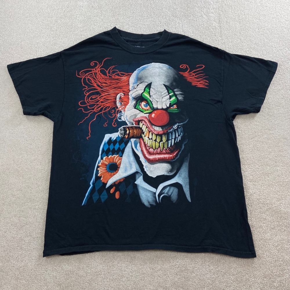 Liquid Blue Graphic Tee Men XL Black Evil Clown Smoking Cigar Shirt